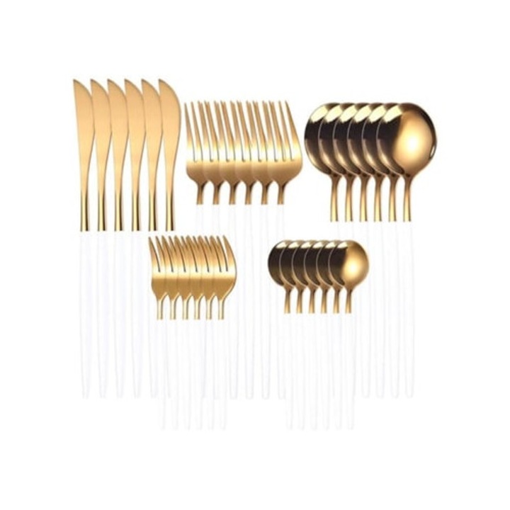 Set tacamuri din otel inoxidabil Gertiz, 30 unitati, alb