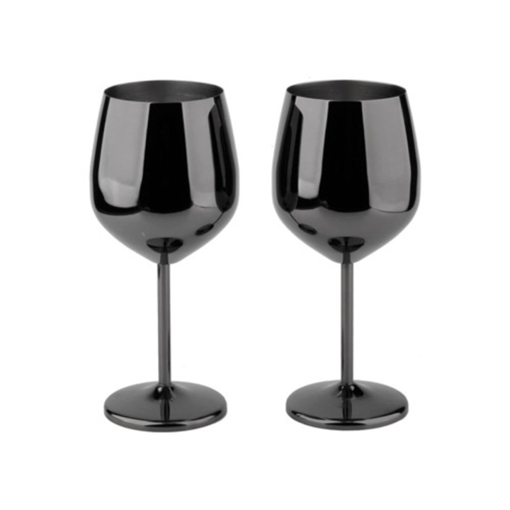 Set 2 Pahare din Otel Inoxidabil Retro 500ml, GERTIZ, Negru