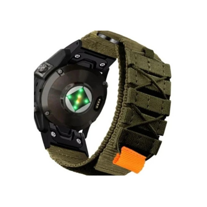 Katonai nylon szíj Garmin Forerunner 945-höz, zöld, ütésálló