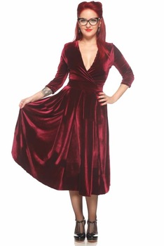 Rochie 3 sfert din catifea, DyStyle, Visinie Rochie 3 sfert din catifea, DyStyle, Visinie