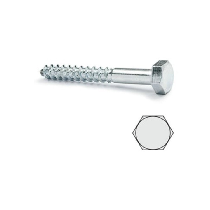 Surub hexagonal Din 571 zincat 5x30mm, latime 7mm, set 200 buc