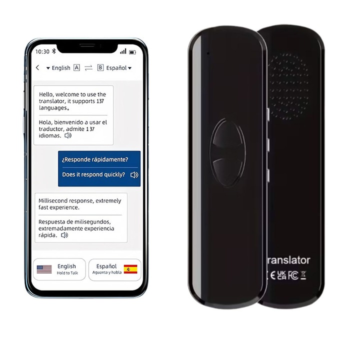 Translator Portabil 137 Limbi - Traducere Bidirectionala Instantana, Foto + Offline 8 Limbi, 10h Autonomie, Negru