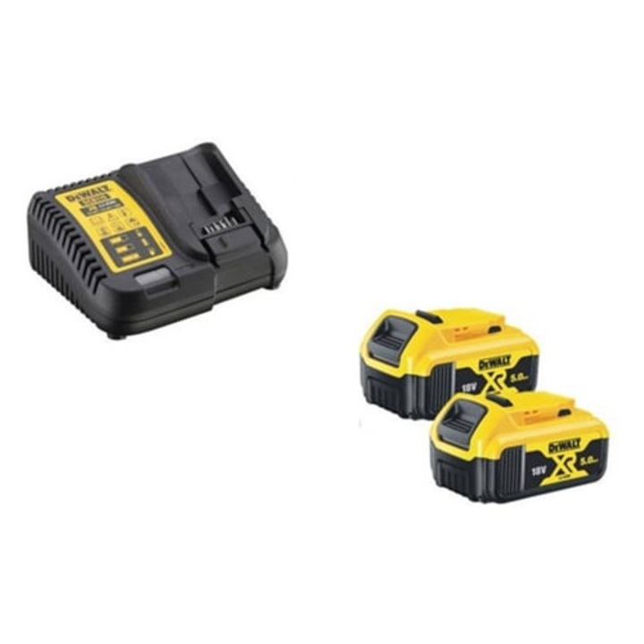 Set 2 acumulatori DEWALT XR 18V Li-Ion 5.0Ah si incarcator XR 10.8V - 14.4V - 18V
