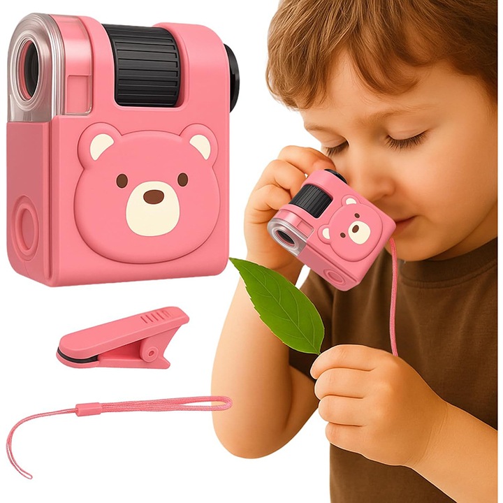 Microscop Portabil Digital Pentru Copii, Omelivon, Functie foto/video, Microbiologic, cu LED, puzzle pentru explorare in aer liber