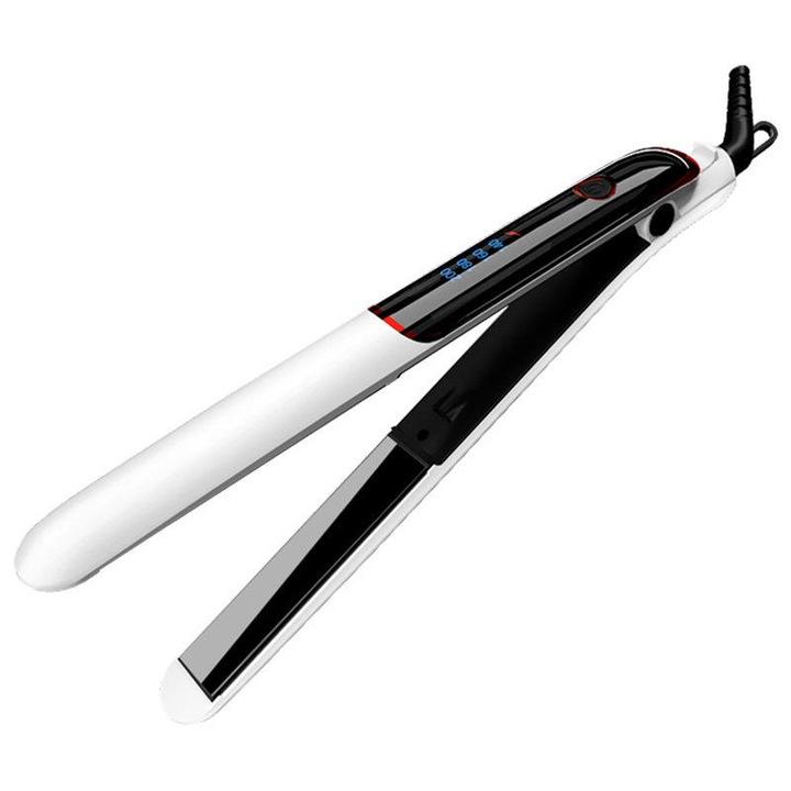 Преса и Маша за коса, с керамичен панел, 4 регулируеми температури, бяла
