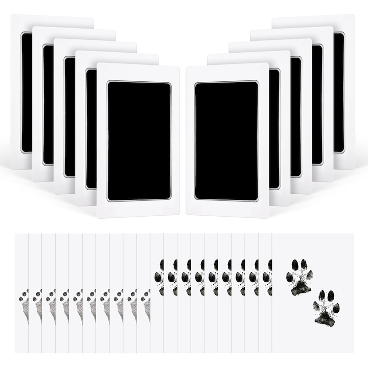 Set cerneala amprente labute animale, 12.5x8cm, negru, pentru pisici si caini, reutilizabil