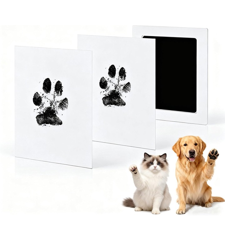 Комплект мастило за отпечатъци от лапи на животни, 12.5x8см, черно, за котки и кучета, за многократна употреба