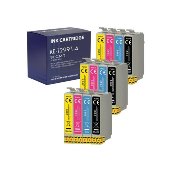 Tintasugaras nyomtatópatron, 12 db-os szett, Phonillico, 3 fekete, 3 ciánkék, 3 magenta, 3 sárga