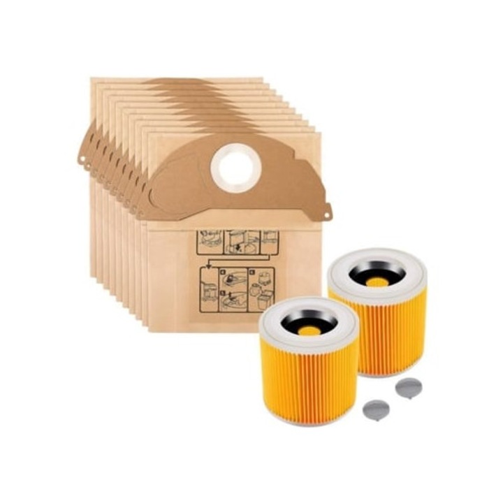 Set saci si filtre de schimb pentru aspirator Karcher Wd2, 10 saci, 2 filtre