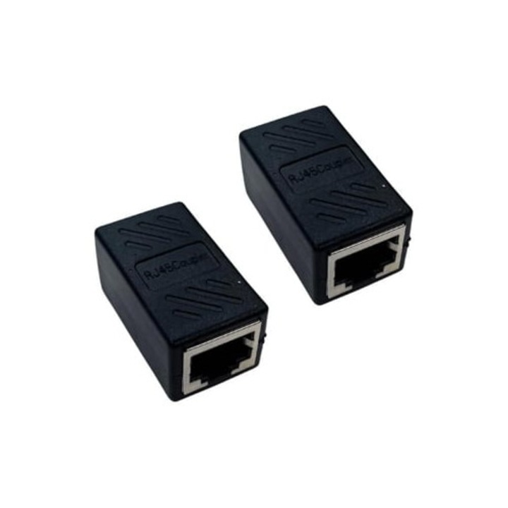 Conector Rj45 set 2 bucati, extensie retea, negru, compatibil Cat 5/6/7