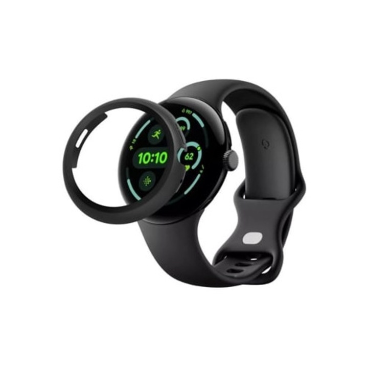 Kompatibilis tok Google Pixel Watch 3 45mm-hez, kemény védelem, edzett üveg, fekete