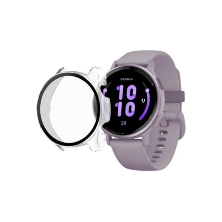 Garmin Vivoactive 5 kompatibilis tok, kemény védelem, átlátszó borítás, edzett üveg