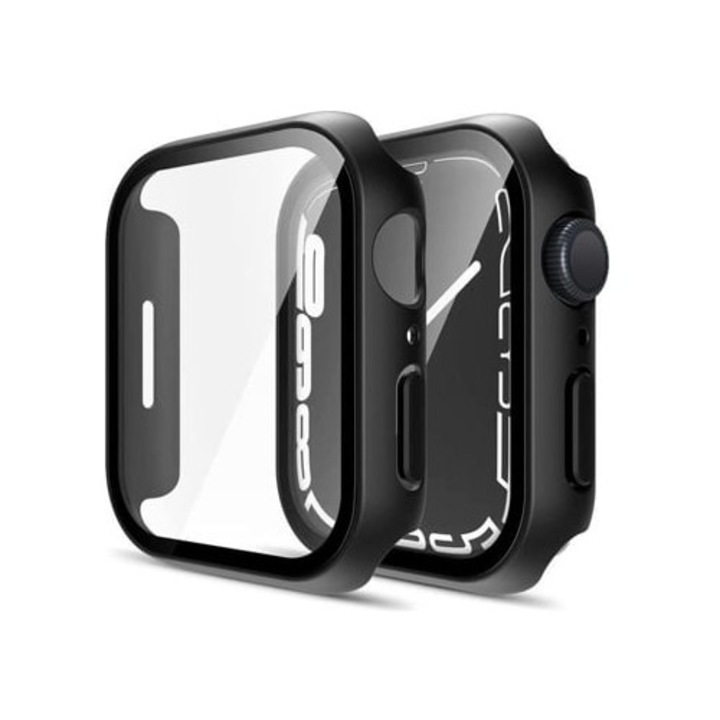 Apple Watch 45mm tok, kemény védelem, edzett üveg, fekete