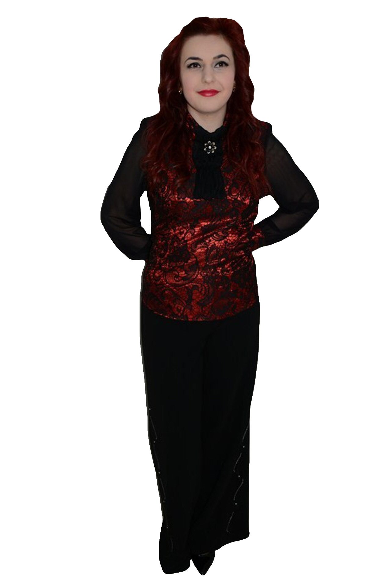 Pantaloni eleganti, design de strasuri , D&J Exclusive, Negru