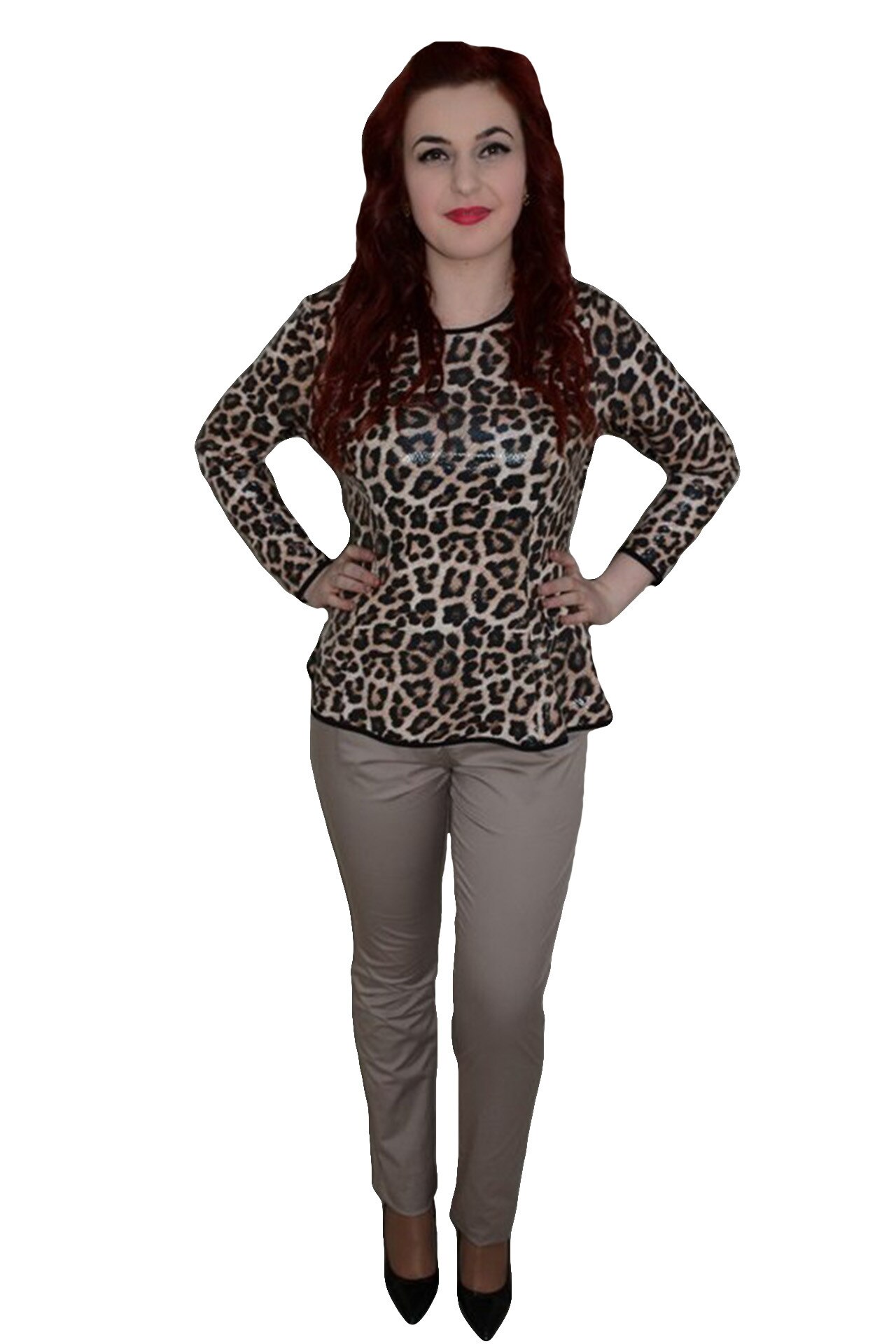 Pantaloni tip pana, accesorizat cu o curea fina , D&J Exclusive, Bej