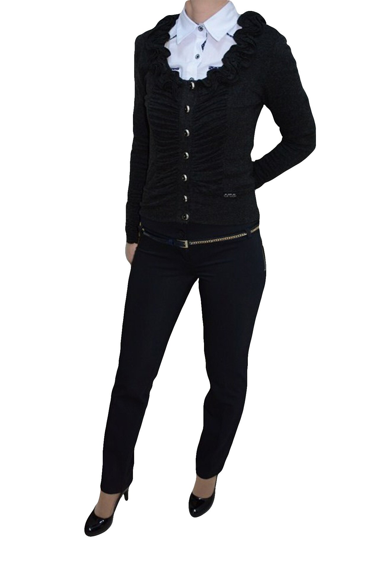 Pantaloni chic, lantisor auriu aplicat , D&J Exclusive, Albastru marin, 42