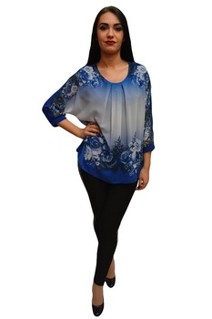 Bluza de ocazie cu imprimeu de flori fine,masura mare,D&J Exclusive, Albastru Bluza de ocazie cu imprimeu de flori fine,masura mare,D&J Exclusive, Albastru