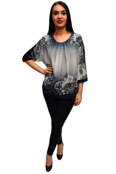 Bluza de ocazie cu imprimeu de flori fine,masura mare,D&J Exclusive, Negru/Alb Bluza de ocazie cu imprimeu de flori fine,masura mare,D&J Exclusive, Negru/Alb