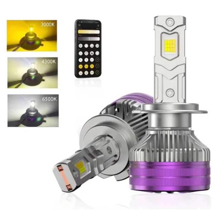 Set 2 Becuri LED Auto, lumixauto, Premium, Culoare Reglabilă Galben-Alb Rece, 210W, 27000 Lumeni