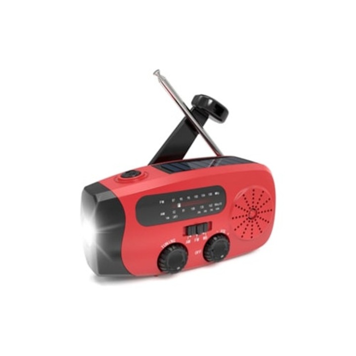 Radio solar Yuysan MD 088, red, 2000 mAh, cu lanterna, AM/FM, incarcare USB si manivela