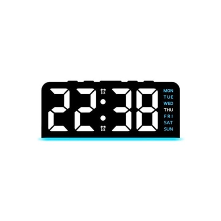Gh8033 digitális dekoratív óra, hangulatvilágítás, multifunkcionális, fekete, kék fénnyel