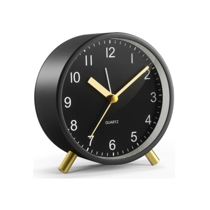 Fekete, kerek, fém, analóg, szuper csendes, éjszakai fénnyel ellátott falióra