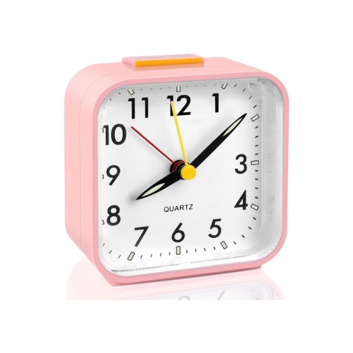 Analóg dekoratív lassú óra éjszakai funkcióval és szundi funkcióval, rózsaszín