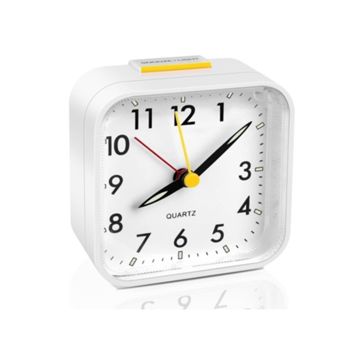 Dekoratív analóg óra, éjszakai fény és szundi funkció, fehér