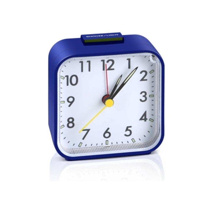 Lassan járó analóg dekorációs óra éjszakai fénnyel és szundi funkcióval, kék