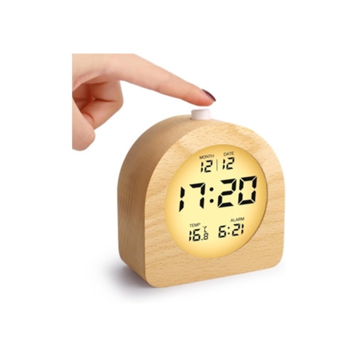 Oden digitális dekoratív óra, LCD, hőmérő, világítás, szundi funkció, elemes tápellátás