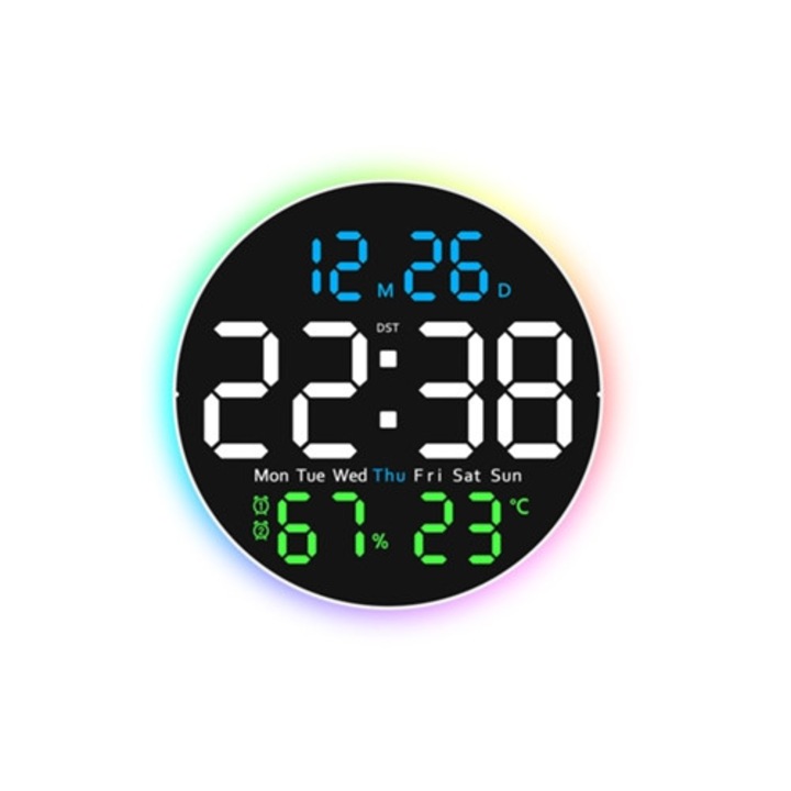 Többfunkciós dekoratív óra csendes hőmérséklet- és páratartalom-kijelzéssel, éjszakai fénnyel, 6672 A