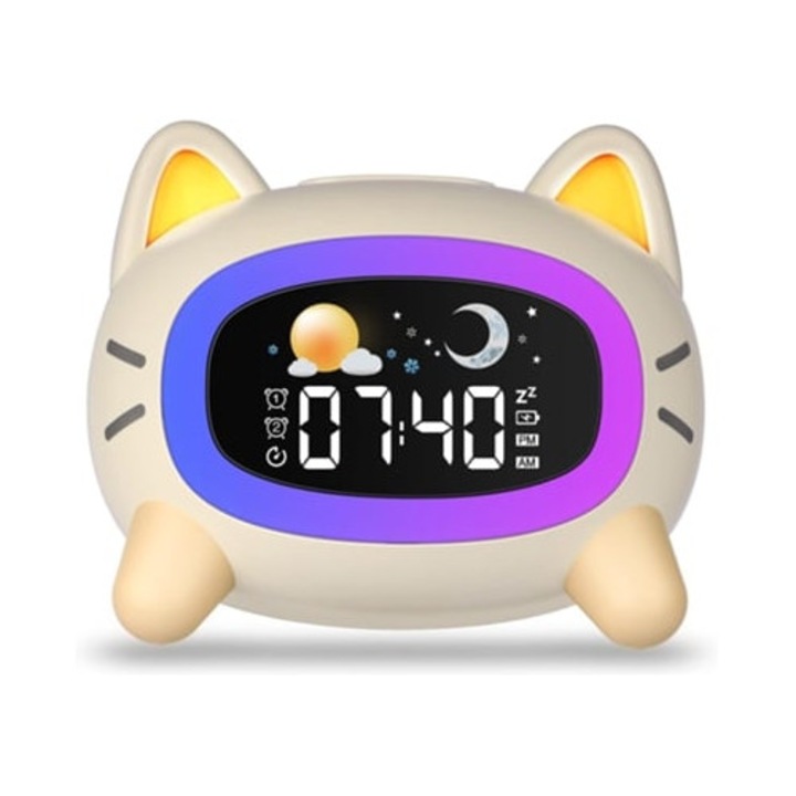 Digitális dekorációs óra éjszakai fénnyel, 5 szín, 4 fényerősségi szint, relaxáló hangok, 10x10x5cm