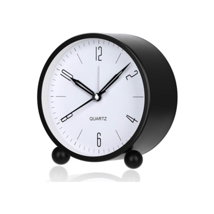 Néma ébresztőóra, éjszakai, elemes, egyszerű design, fekete