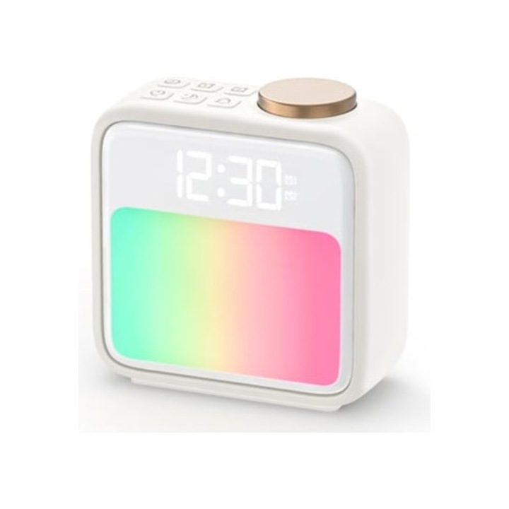 Digitális ébresztőóra éjszakai fénnyel, 10 RGB szín, 6 természetes hang, 2 ébresztő, fehér