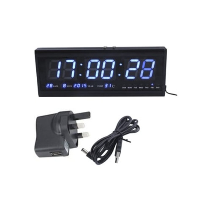 Digitális falióra naptárral és hőmérséklettel, 30x30cm