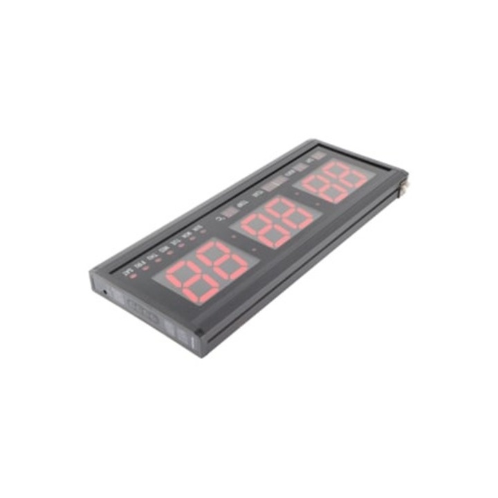 Dekoratív óra naptárral, hőmérséklettel és UK csatlakozóval, elemmel működő, piros