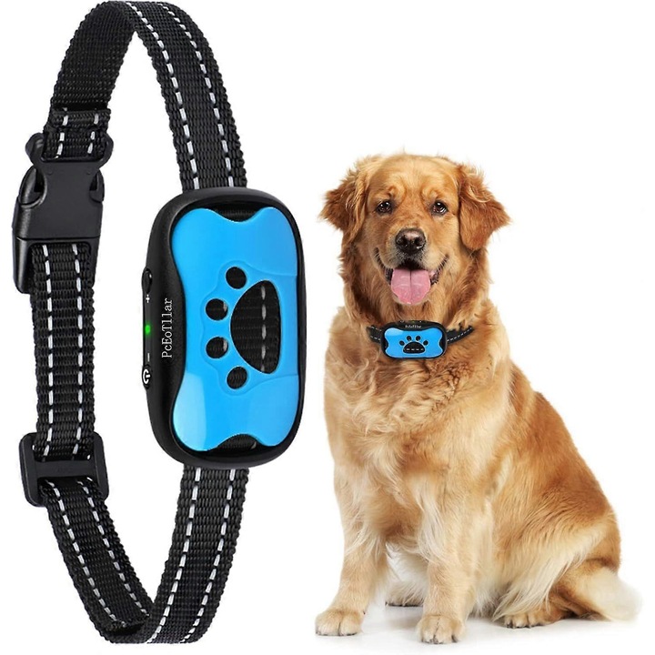 Kutyakiképző nyakörv, újratölthető, hanggal és rezgéssel, vízálló, 35x6cm, 1 darabos szett