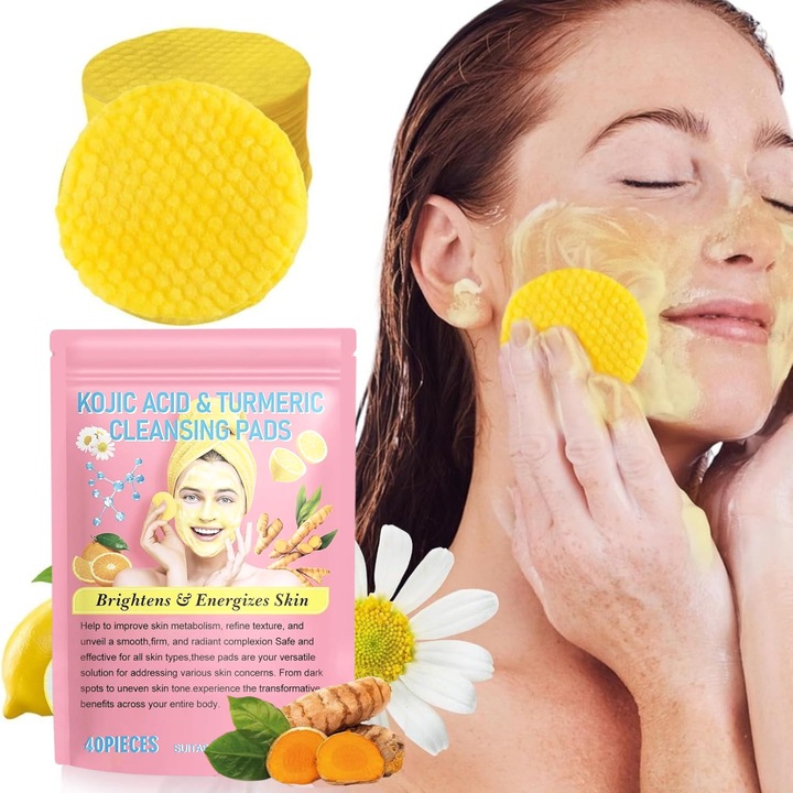 Dischete de curatare faciala cu Turmeric si Acid Kojic, 40 bucati – exfoliere delicata, iluminare si hidratare pentru toate tipurile de ten