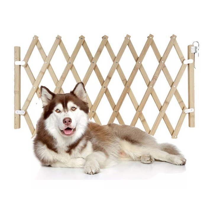 Panou retractabil pentru caini Joyoy®, din lemn, 82cm x 25-110cm, pentru caini mici si medii