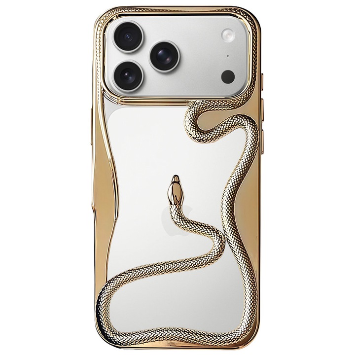 Carcasa pentru telefon, Metal Plated Hollow 3D Snake, rezistenta la zgarieturi, pentru iPhone 17 Pro Max