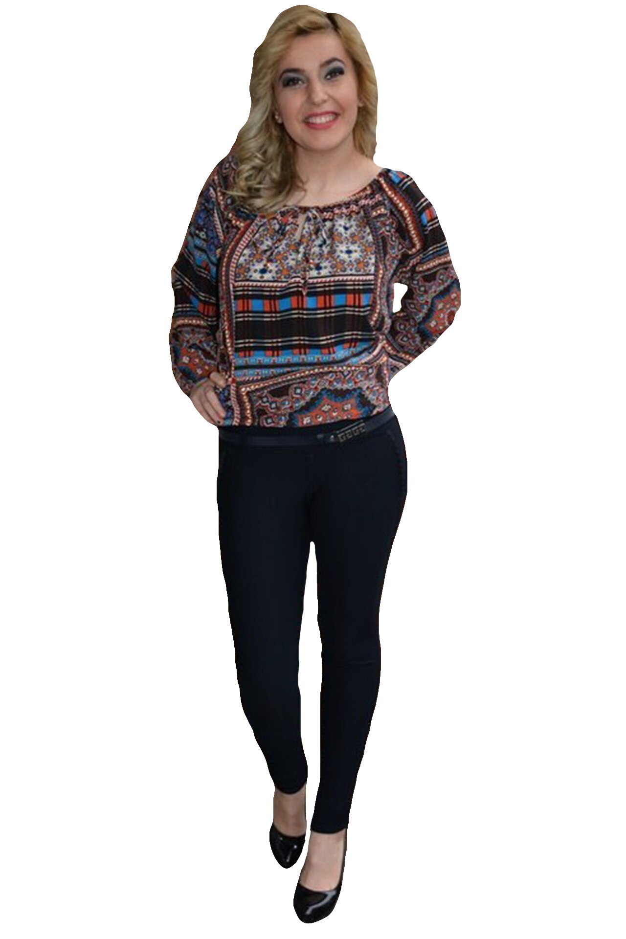 Pantaloni trendy de toamnba-iarna cu design brodat,D&J Exclusive, Albastru marin