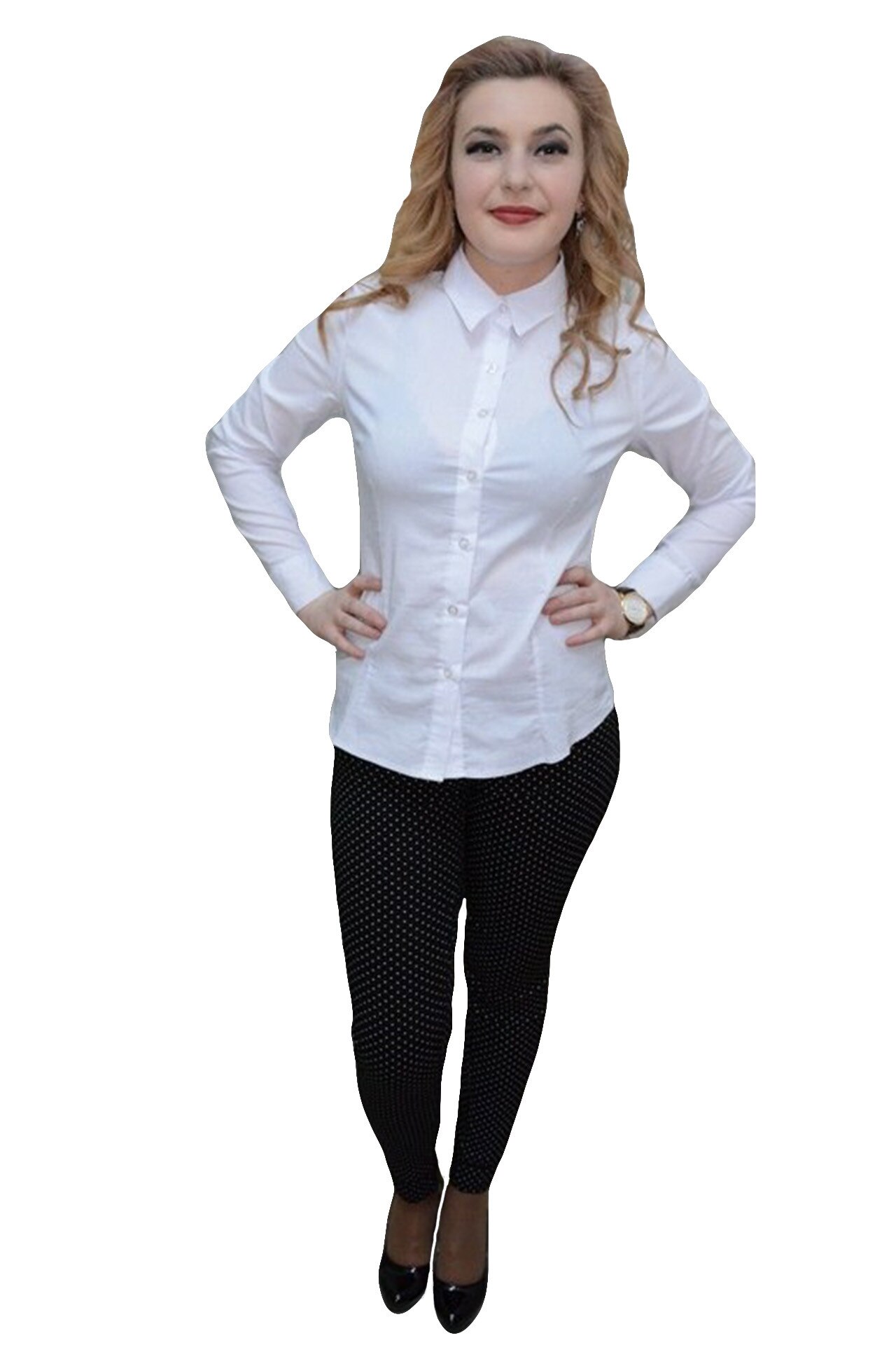 Pantaloni rafinati, model tineresc, croi cambrat si design de buline,D&J Exclusive, Negru/Alb