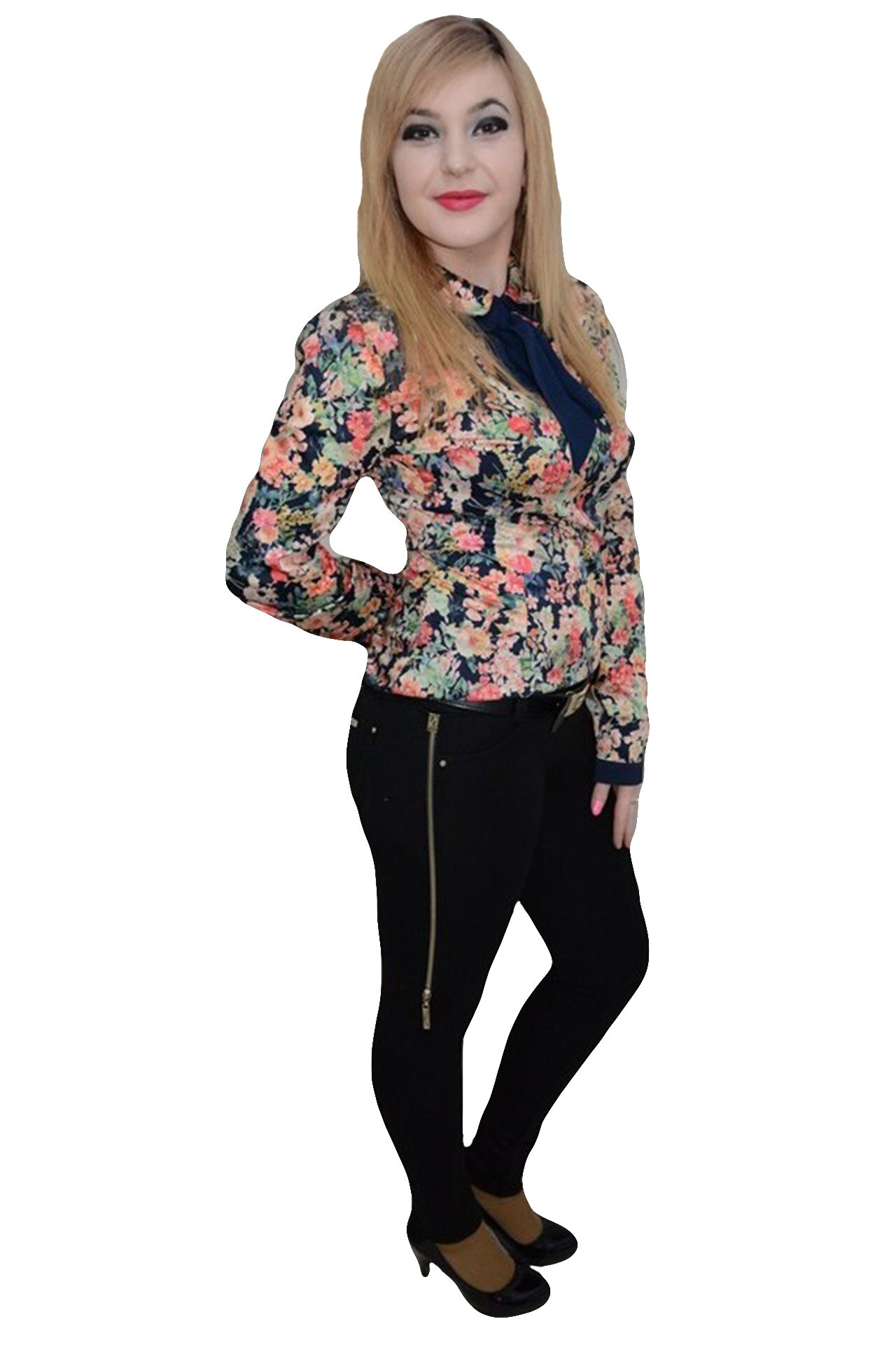 Pantaloni casual cu insertii de strasuri si fermoar,D&J Exclusive, Negru