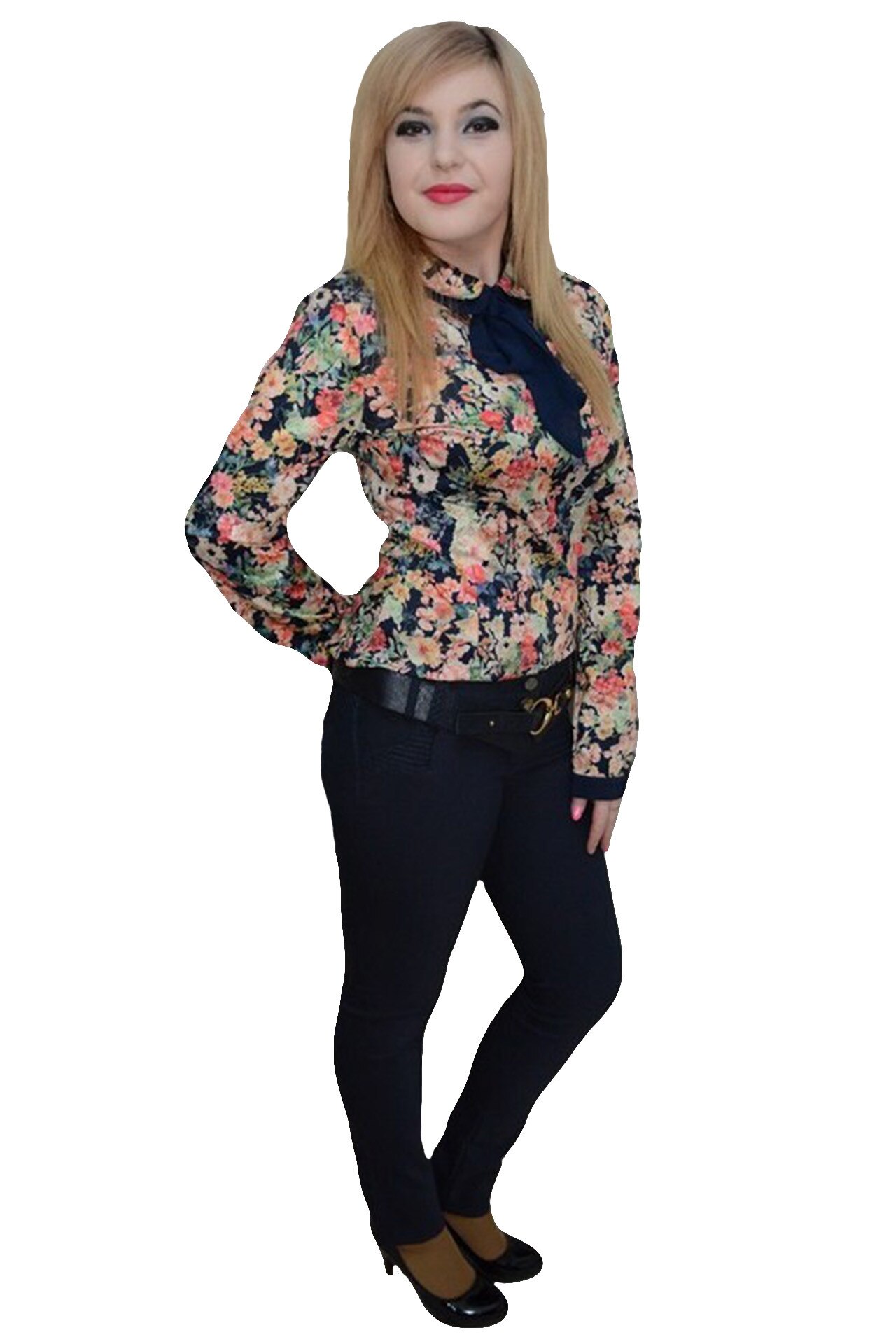 Pantaloni fashion, curea lata in talie, fermoar fin,D&J Exclusive,, Albastru marin