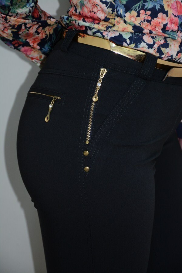 Pantaloni clasic, curelusa fashion aurie inclusa,D&J Exclusive, Negru, 36