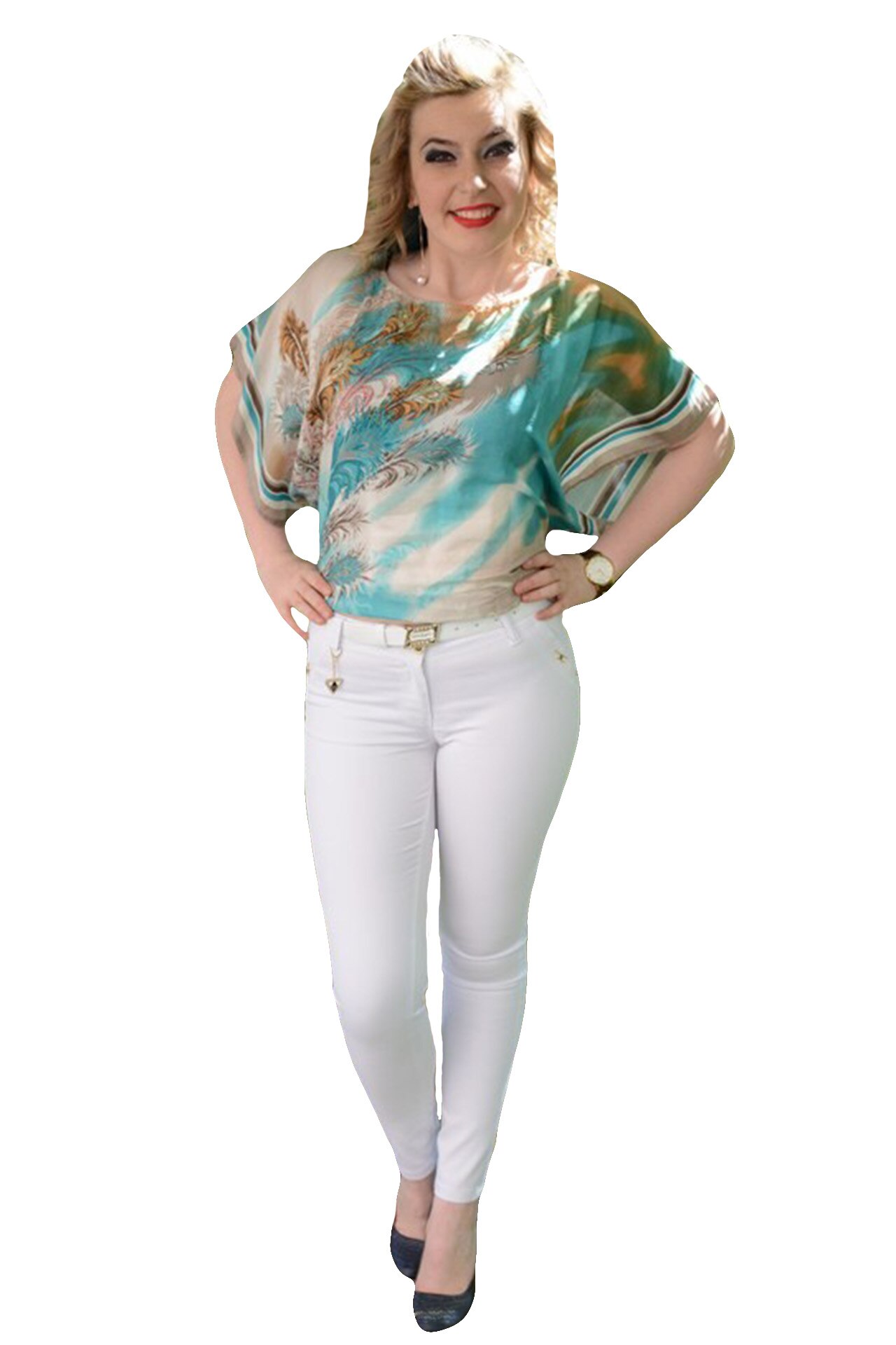 Pantaloni fashion cu buzunare in spate,D&J Exclusive, Alb