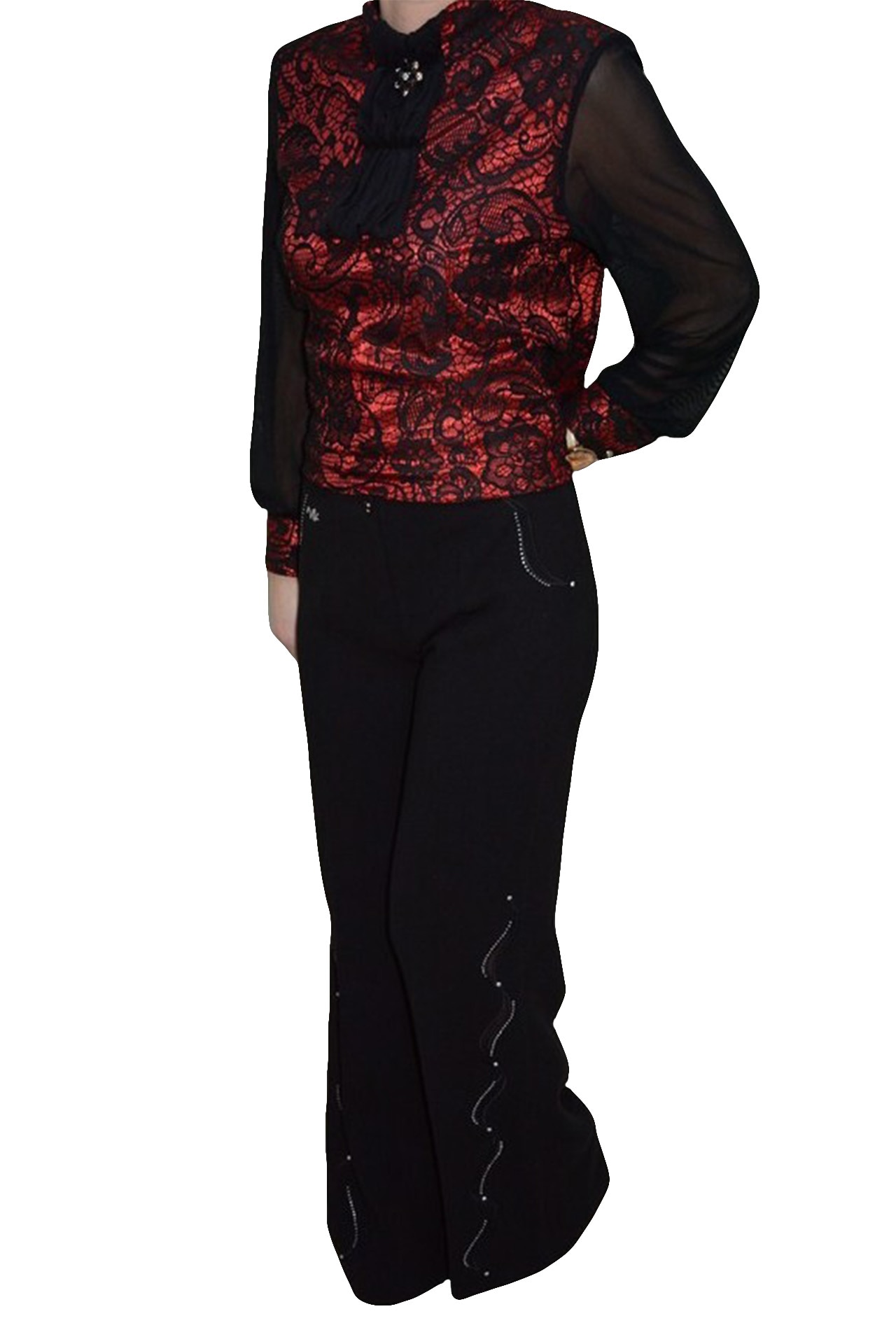 Pantaloni cu insertii de strasuri argintii, D&J Exclusive, Negru