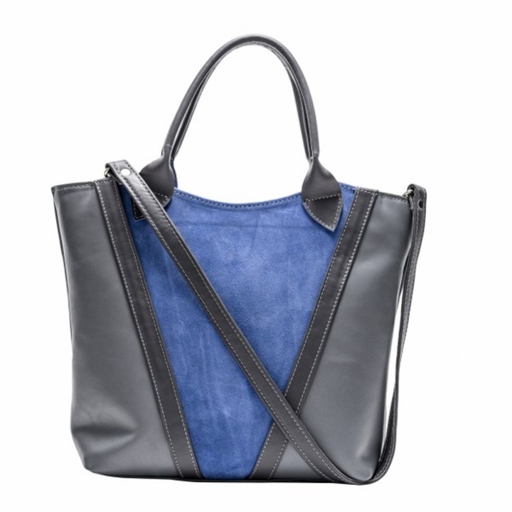 Zea női táska, valódi bőr, szürke/kék