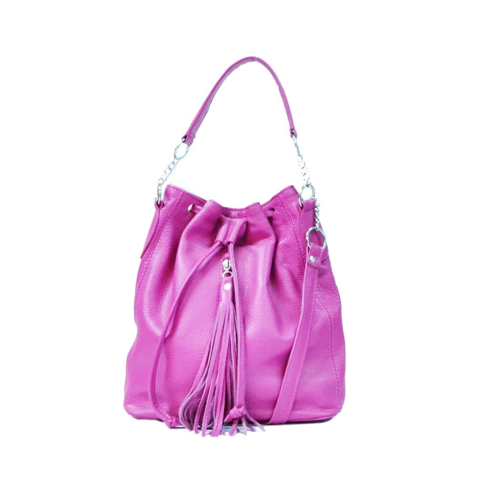 Geanta dama,Zea,piele naturala,bucket fuxia