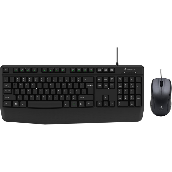 Set birou Triadyn RHEA, tastatură ELARA cu 12 taste funcționale, mouse DIONE 1200 DPI, negru
